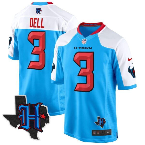 Houston Texans 2024 Texas Patch Game Jersey – All Stitched – Blue Alternate – Tank Dell Jersey