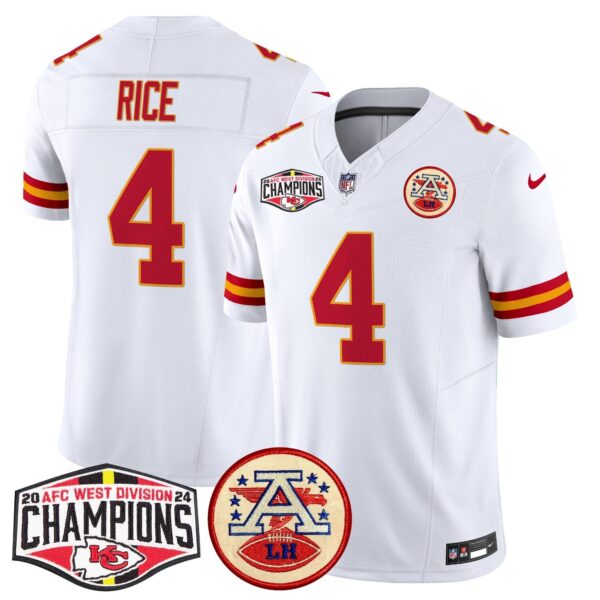 Chiefs 2024 AFC West Division Champions Patch Vapor Limited Jersey – All Stitched – White – Rashee Rice Jersey
