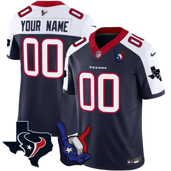 Houston Texans Hand Sign Throwing Up The H Vapor Custom Jersey – All Stitched – Navy Alternate Jersey