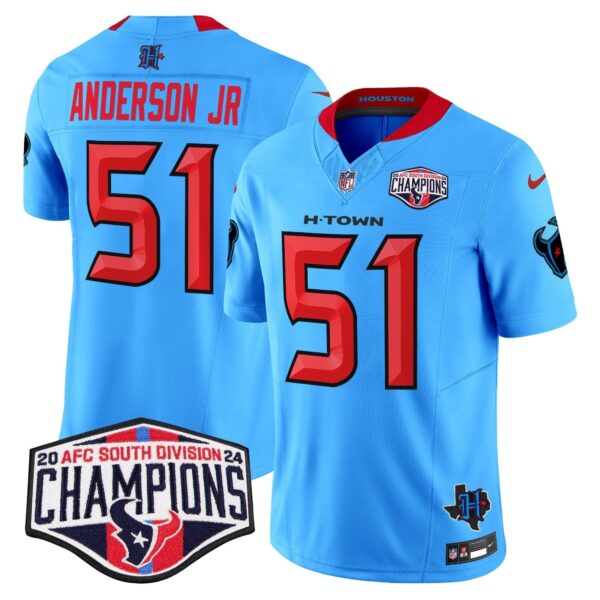 Houston Texans 2024 AFC South Division Champions Patch Vapor Limited Jersey – All Stitched – Blue. – Will Anderson Jr. Jersey