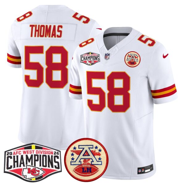 Chiefs 2024 AFC West Division Champions Patch Vapor Limited Jersey – All Stitched – White – Derrick Thomas Jersey