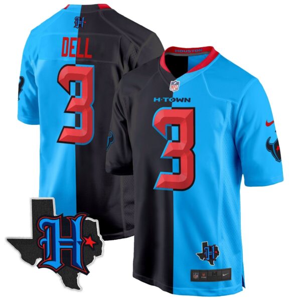 Houston Texans 2024 Texas Patch Game Jersey – All Stitched – Split – Tank Dell Jersey
