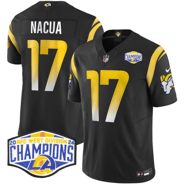 Los Angeles Rams 2024 NFC West Division Champions Vapor Limited Jersey – All Stitched – Black – Puka Nacua Jersey