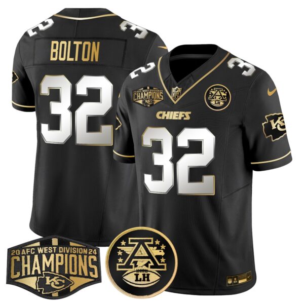 Chiefs 2024 AFC West Division Champions Patch Gold Vapor Limited Jersey – All Stitched – Black Limited – Nick Bolton Jersey