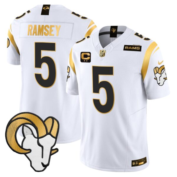 Los Angeles Rams 2024 Gold Vapor Limited Jersey – All Stitched – White – Jalen Ramsey Jersey
