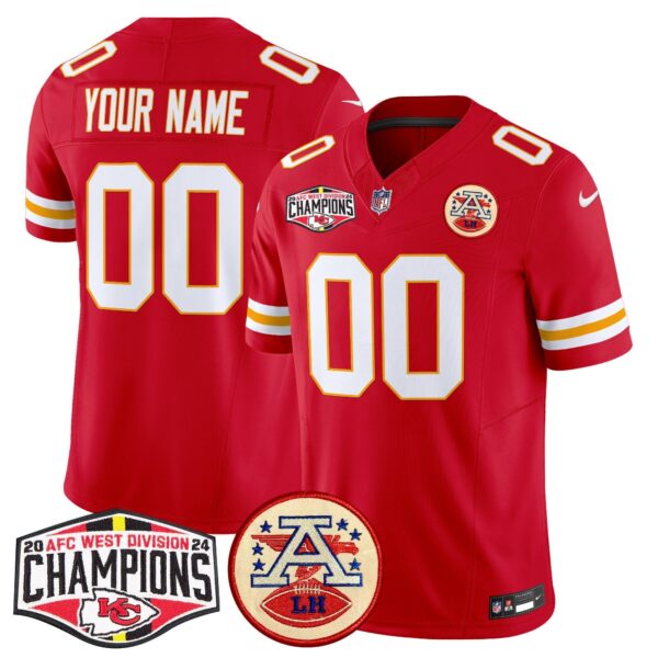 Chiefs 2024 AFC West Division Champions Patch Vapor Limited Custom Jersey – All Stitched – Red Jersey