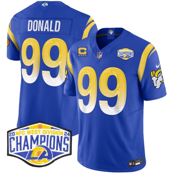 Los Angeles Rams 2024 NFC West Division Champions Vapor Limited Jersey – All Stitched – Royal – Aaron Donald Jersey