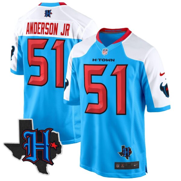 Houston Texans 2024 Texas Patch Game Jersey – All Stitched – Blue Alternate – Will Anderson Jr. Jersey