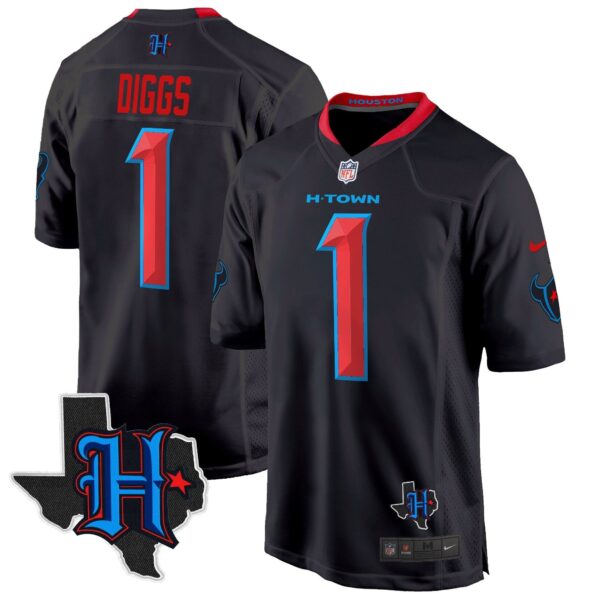 Houston Texans 2024 Texas Patch Game Jersey – All Stitched – Navy Limited – Stefon Diggs Jersey