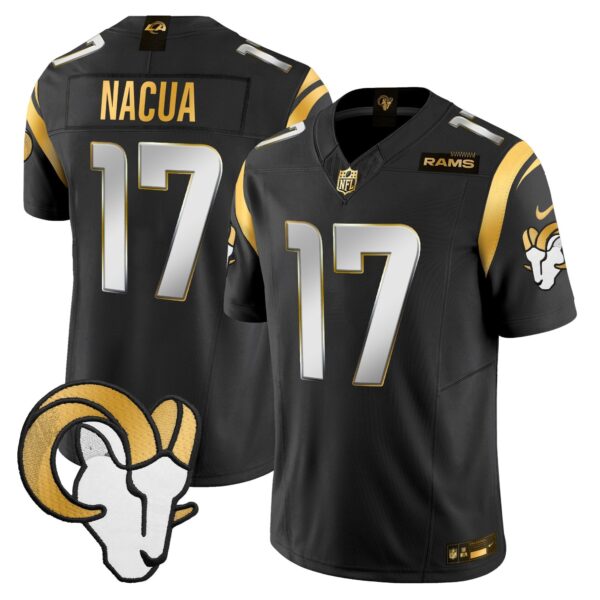 Los Angeles Rams 2024 Gold Vapor Limited Jersey – All Stitched – Black Limited – Puka Nacua Jersey