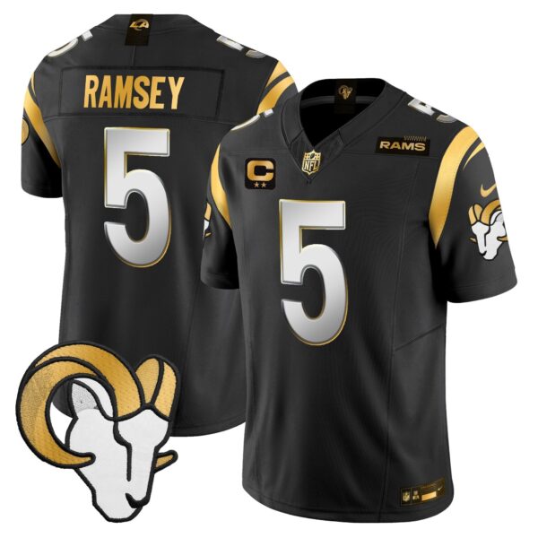 Los Angeles Rams 2024 Gold Vapor Limited Jersey – All Stitched – Black Limited – Jalen Ramsey Jersey
