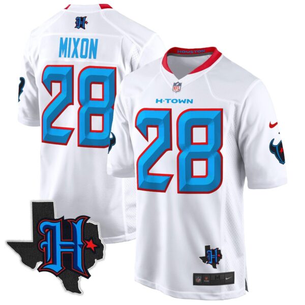 Houston Texans 2024 Texas Patch Game Jersey – All Stitched – White – Joe Mixon Jersey