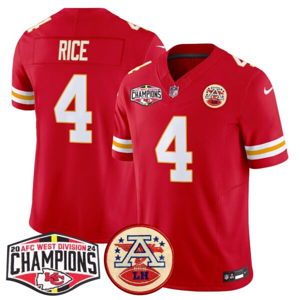 Chiefs 2024 AFC West Division Champions Patch Vapor Limited Jersey – All Stitched – Red – Rashee Rice Jersey