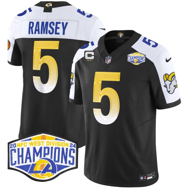 Los Angeles Rams 2024 NFC West Division Champions Vapor Limited Jersey – All Stitched – Black Alternate – Jalen Ramsey Jersey