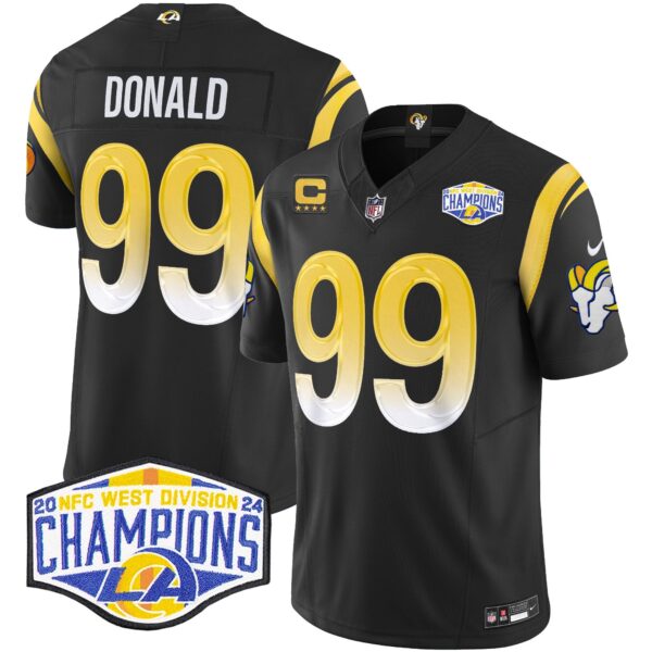 Los Angeles Rams 2024 NFC West Division Champions Vapor Limited Jersey – All Stitched – Black – Aaron Donald Jersey