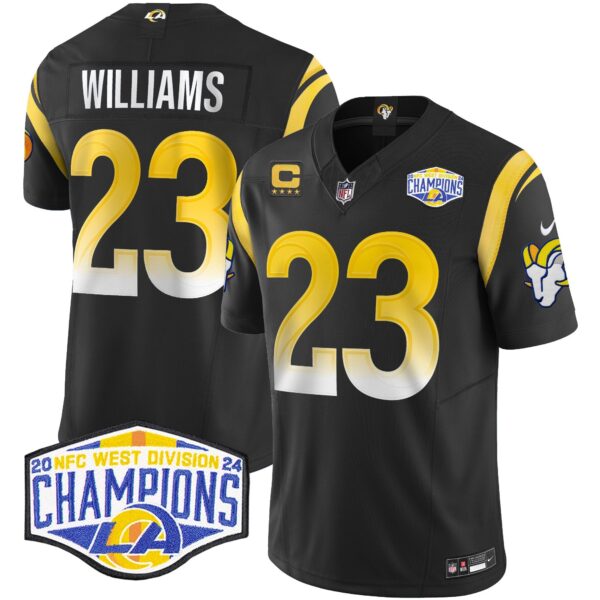Los Angeles Rams 2024 NFC West Division Champions Vapor Limited Jersey – All Stitched – Black – Kyren Williams Jersey