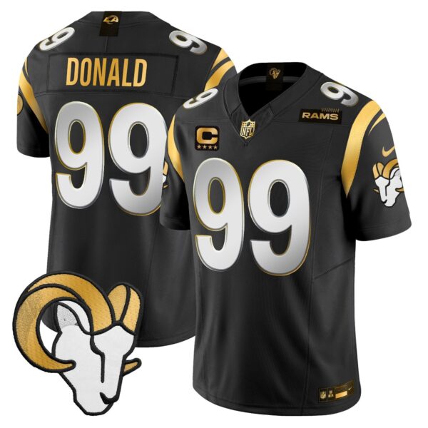 Los Angeles Rams 2024 Gold Vapor Limited Jersey – All Stitched – Black Limited – Aaron Donald Jersey