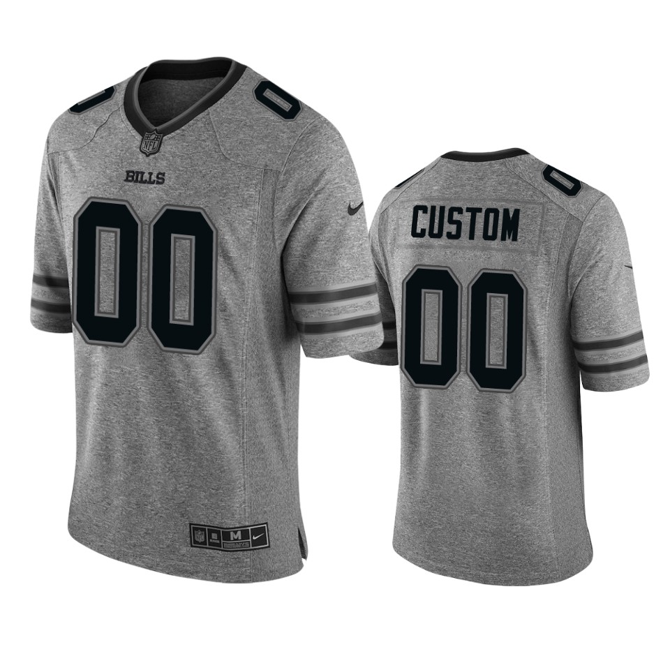Bills #00 Custom Men’s Jersey Gray Gridiron Gray Limited