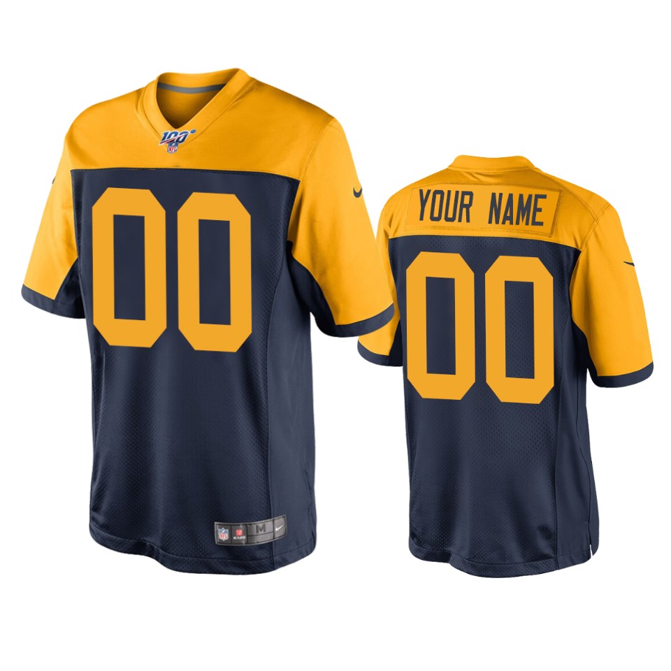 Green Bay Packers Custom Navy 100th Season Throwback Jersey