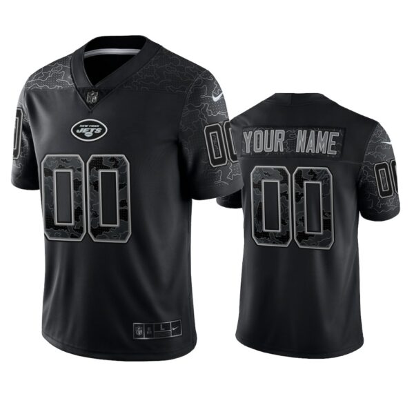 Jets Custom Reflective Limited Black Jersey Men’s