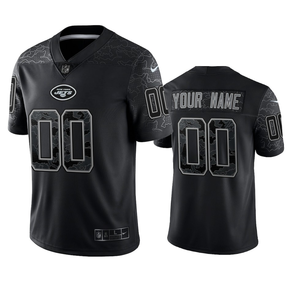 Jets Custom Reflective Limited Black Jersey Men’s