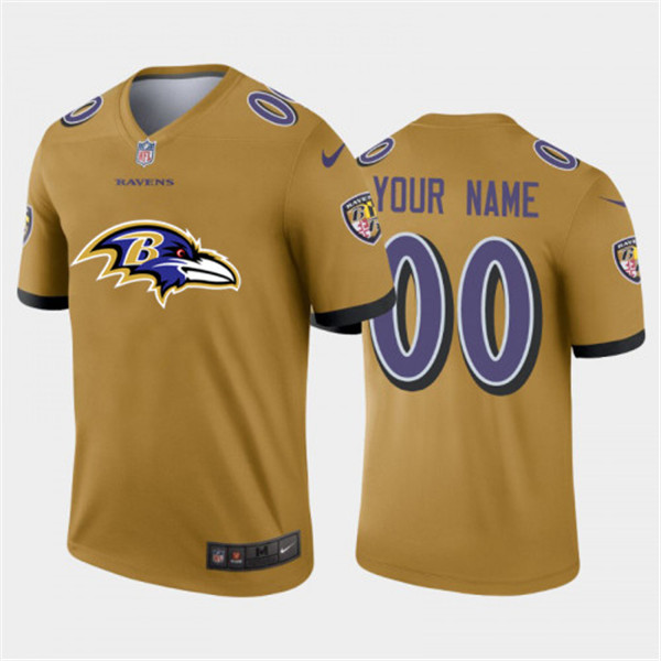 Men’s Baltimore Ravens ACTIVE PLAYER Custom Gold Team Big Logo Limited Stitched Jersey