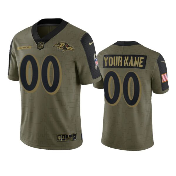 Ravens Custom Limited Jersey Olive 2021 Salute To Service
