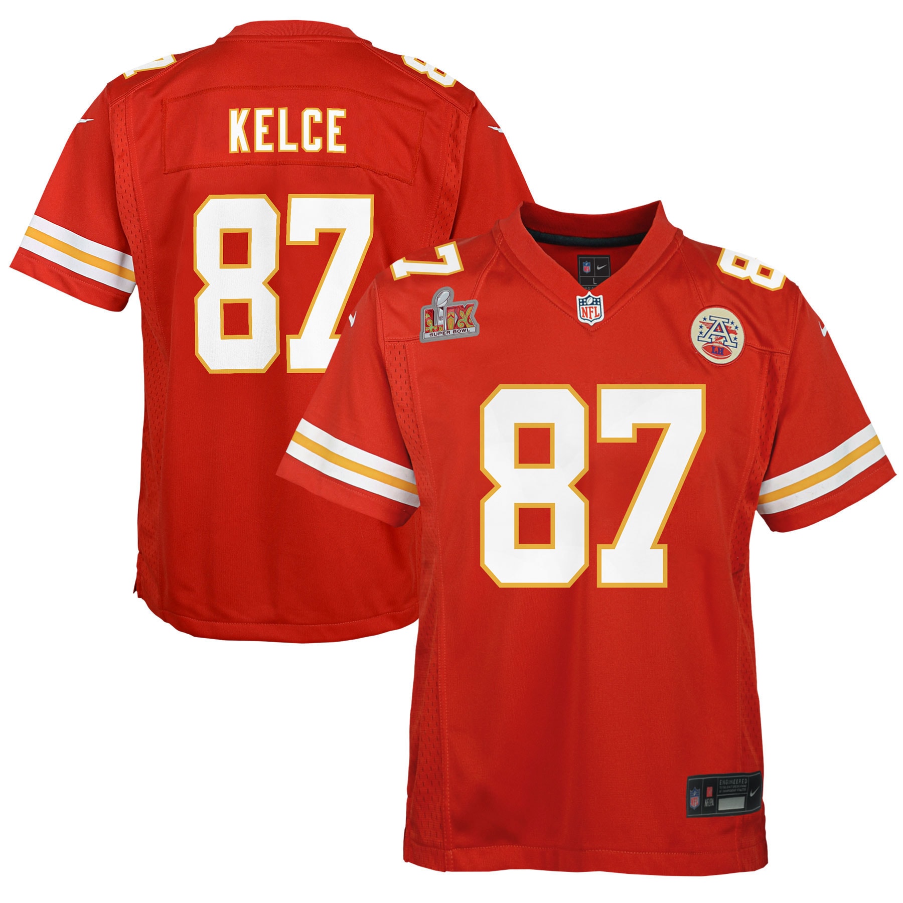 Travis Kelce Kansas City Chiefs Nike Youth Super Bowl LIX Game Player Jersey – Red