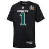 Jalen Hurts Philadelphia Eagles Nike Youth Super Bowl LIX Patch Fashion Game Player Jersey – Carbon Black