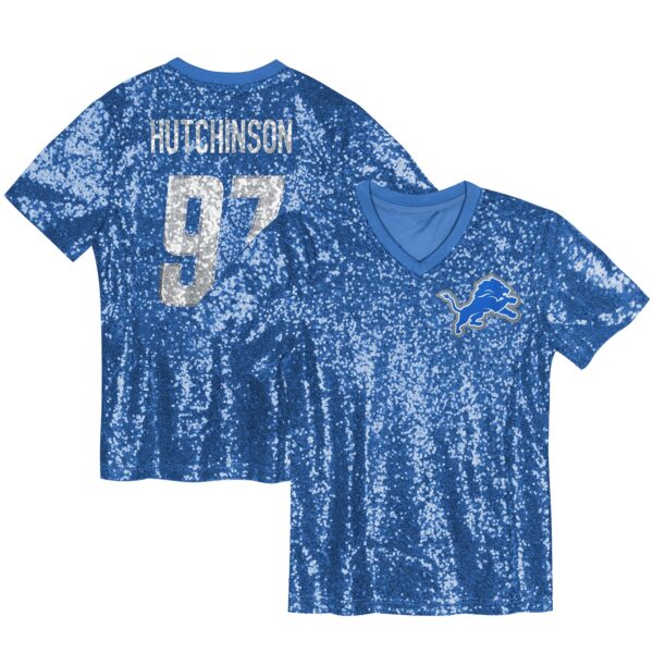 Aidan Hutchinson Detroit Lions Women’s Player Name & Number V-Neck Fashion Jersey – Blue
