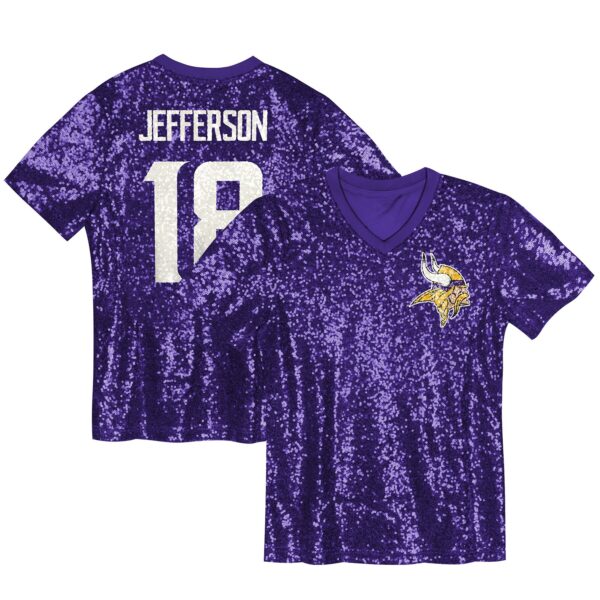 Justin Jefferson Minnesota Vikings Women’s Player Name & Number V-Neck Fashion Jersey – Purple