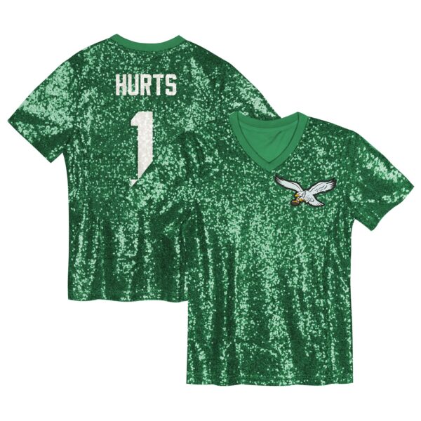 Jalen Hurts Philadelphia Eagles Girls Youth Sequin V-Neck Fashion Jersey – Kelly Green