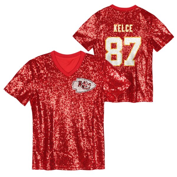 Travis Kelce Kansas City Chiefs Women’s Player Name & Number V-Neck Fashion Jersey – Red