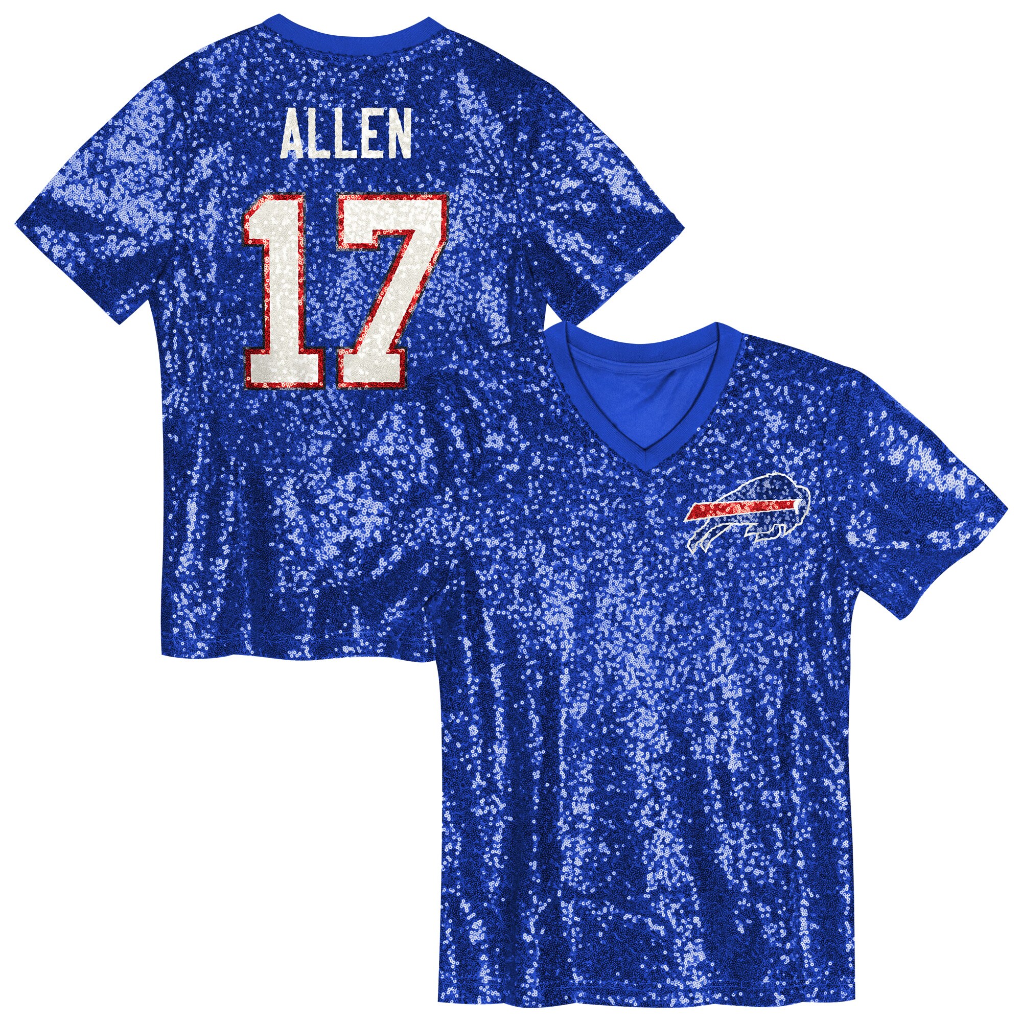 Josh Allen Buffalo Bills Girls Youth Sequin V-Neck Fashion Jersey – Royal