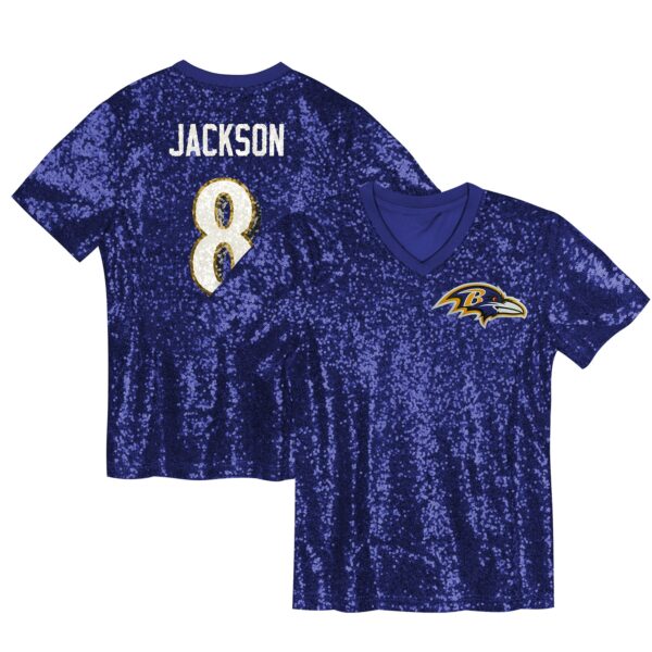 Lamar Jackson Baltimore Ravens Girls Youth Sequin V-Neck Fashion Jersey – Purple