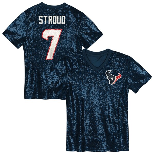 C.J. Stroud Houston Texans Girls Youth Sequin V-Neck Fashion Jersey – Navy