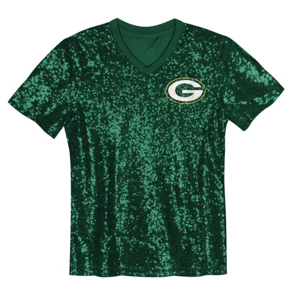 Jordan Love Green Bay Packers Girls Youth Sequin V-Neck Fashion Jersey – Green