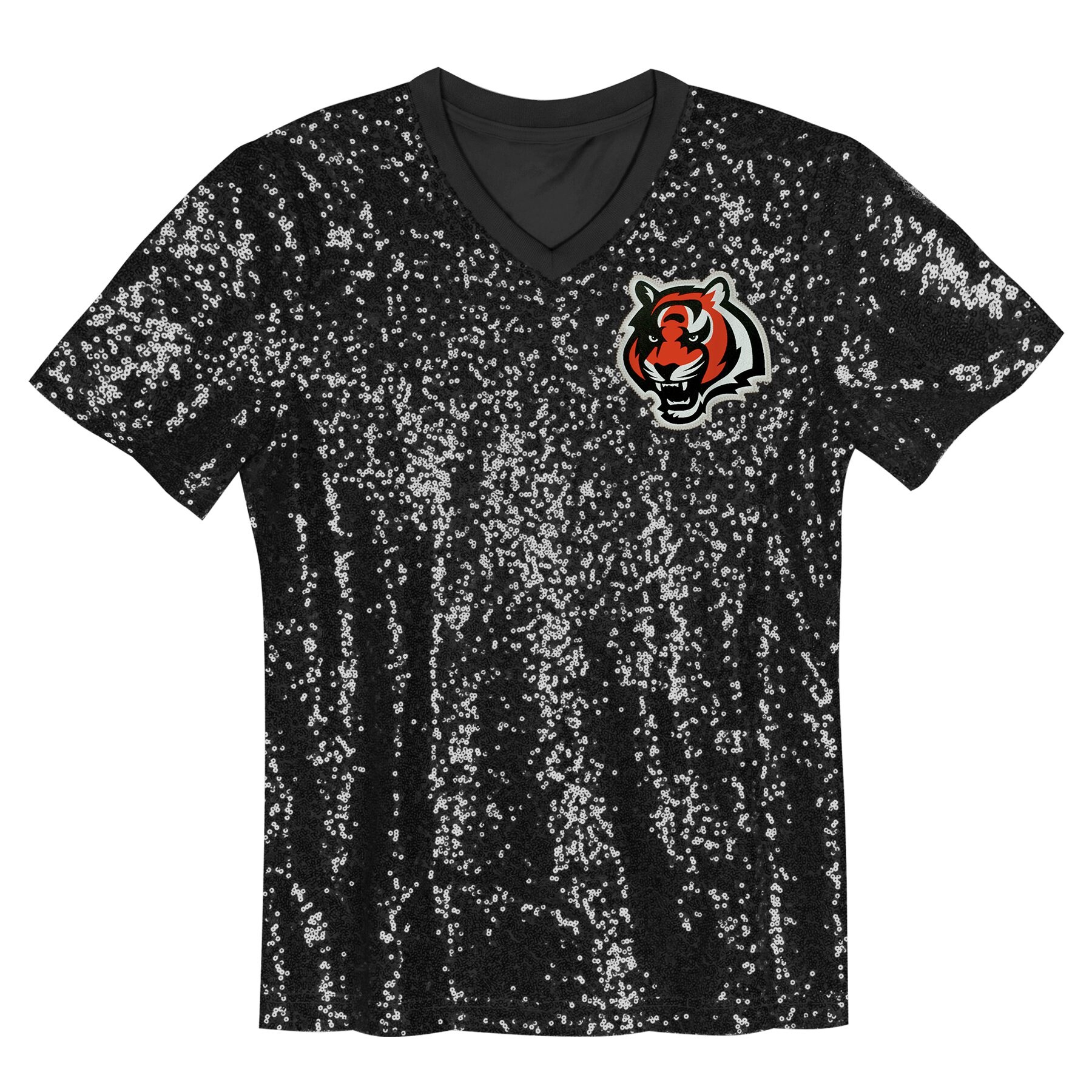 Joe Burrow Cincinnati Bengals Girls Youth Sequin V-Neck Fashion Jersey – Black - Image 2
