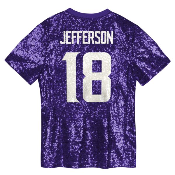 Justin Jefferson Minnesota Vikings Girls Youth Sequin V-Neck Fashion Jersey – Purple
