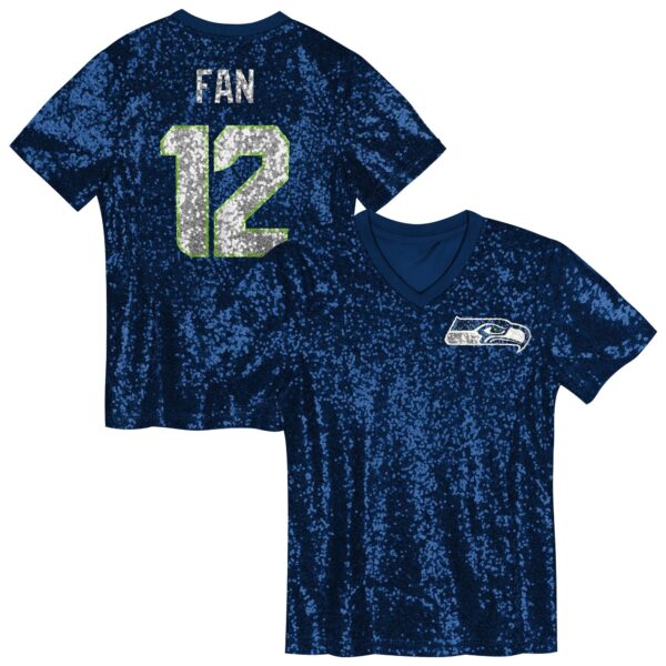 12 Fan Seattle Seahawks Girls Youth Sequin V-Neck Fashion Jersey – College Navy