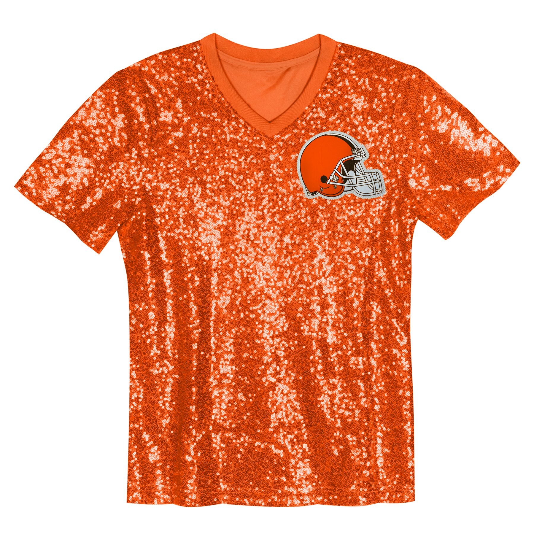 Myles Garrett Cleveland Browns Girls Youth Sequin V-Neck Fashion Jersey – Orange - Image 2