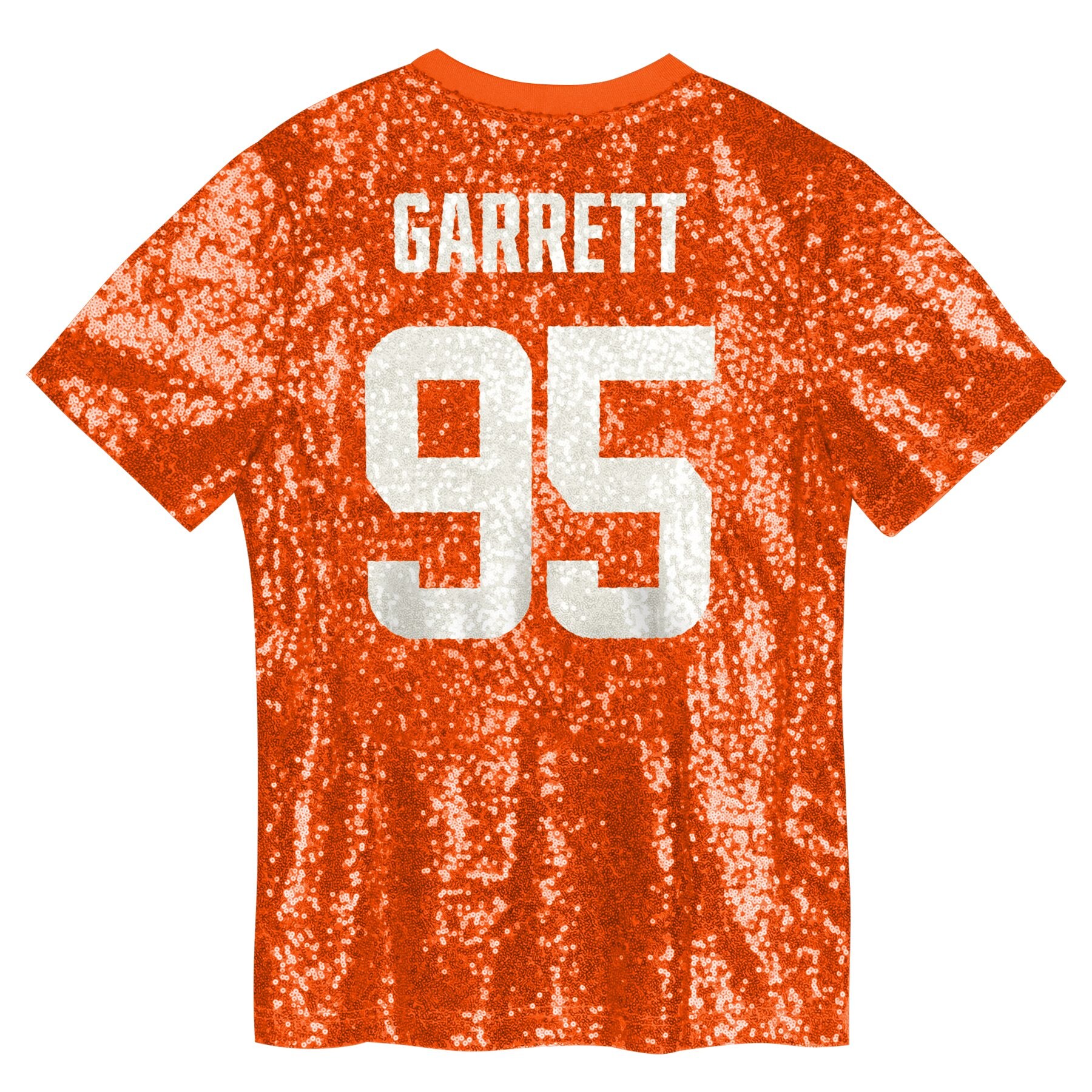 Myles Garrett Cleveland Browns Girls Youth Sequin V-Neck Fashion Jersey – Orange - Image 3