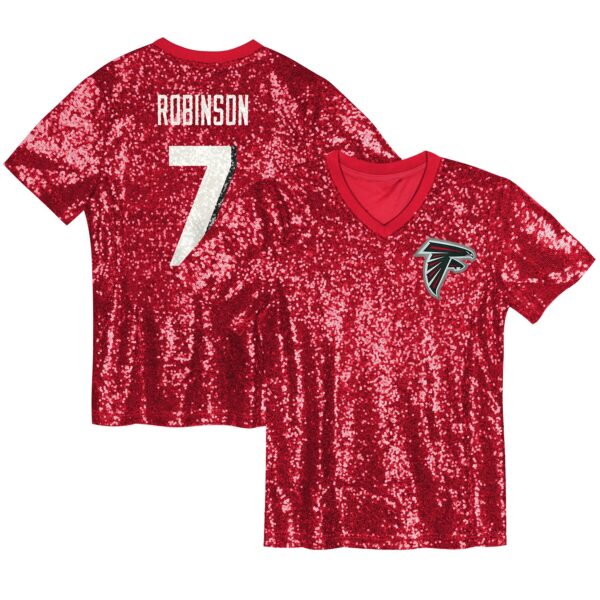 Bijan Robinson Atlanta Falcons Girls Youth Sequin V-Neck Fashion Jersey – Red