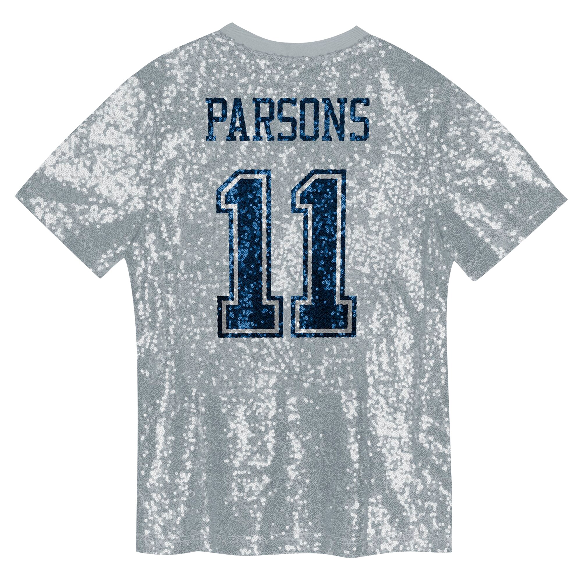 Micah Parsons Dallas Cowboys Girls Youth Sequin V-Neck Fashion Jersey – Silver - Image 3