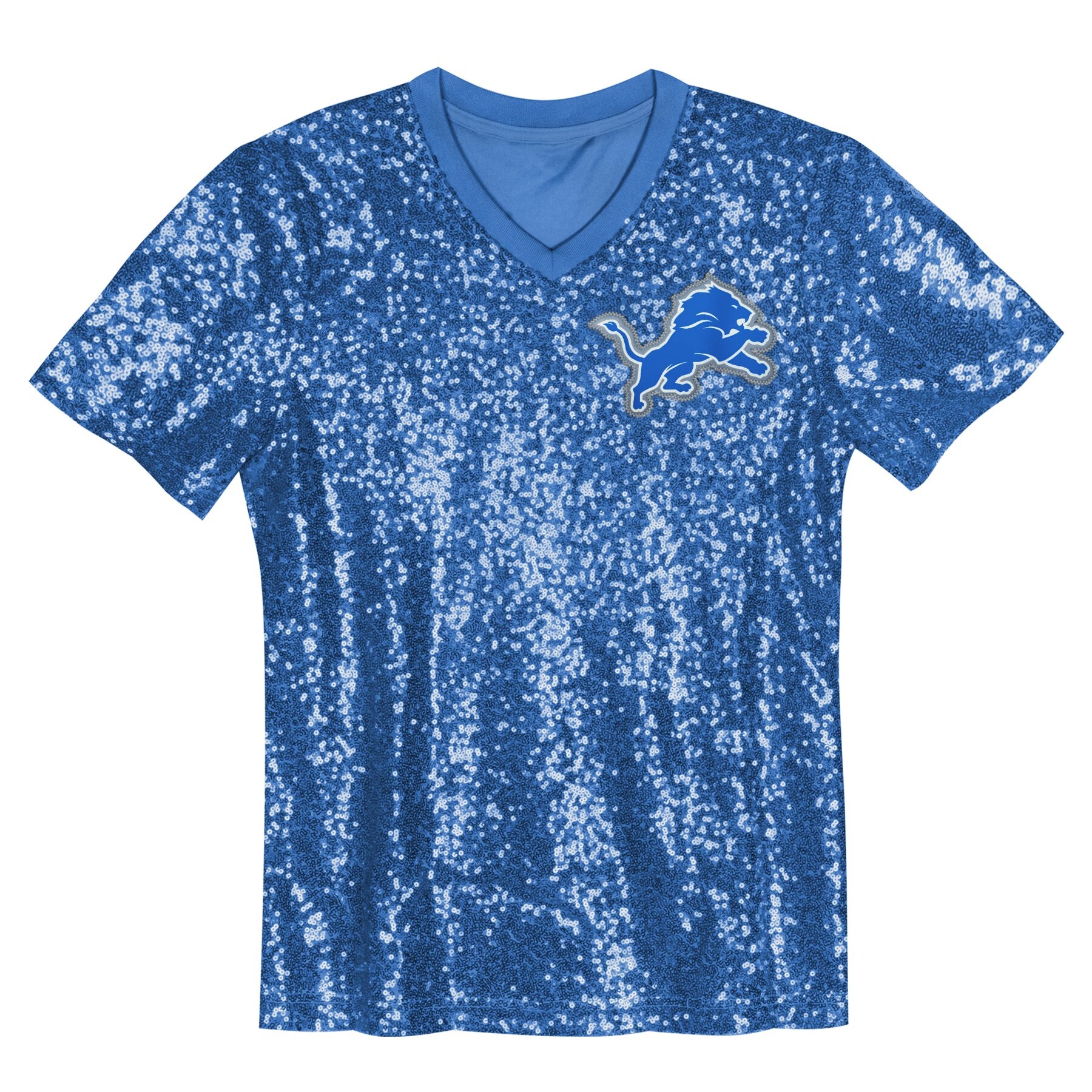 Aidan Hutchinson Detroit Lions Girls Youth Sequin V-Neck Fashion Jersey – Blue - Image 2
