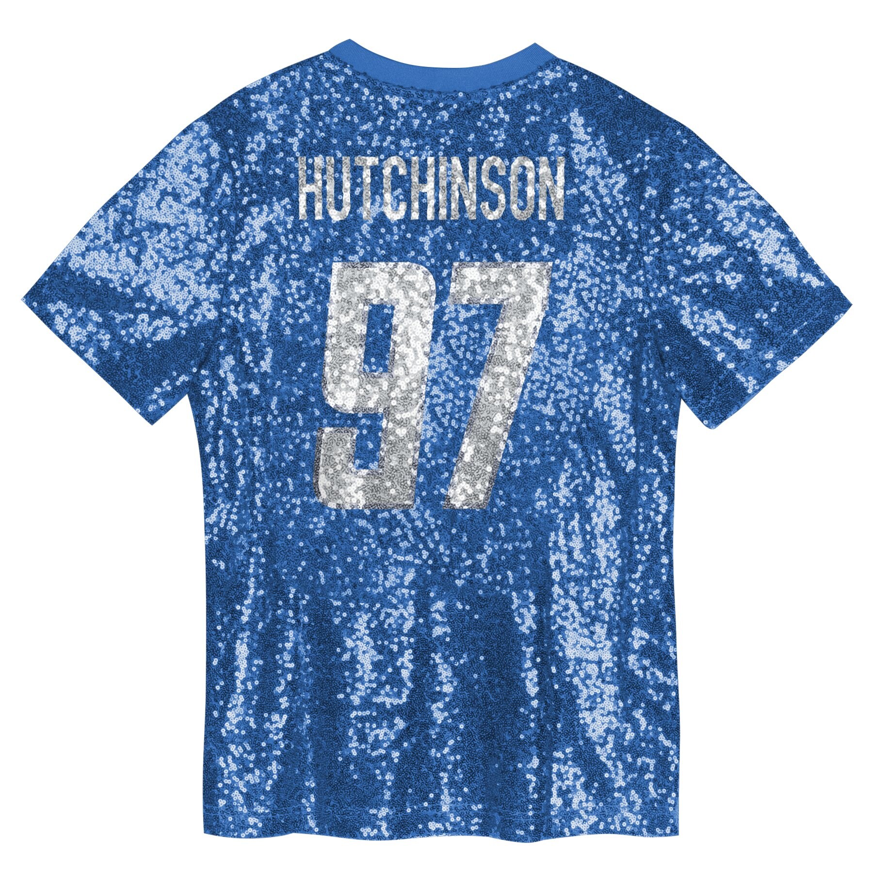 Aidan Hutchinson Detroit Lions Girls Youth Sequin V-Neck Fashion Jersey – Blue - Image 3