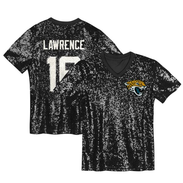 Trevor Lawrence Jacksonville Jaguars Girls Youth Sequin V-Neck Fashion Jersey – Black