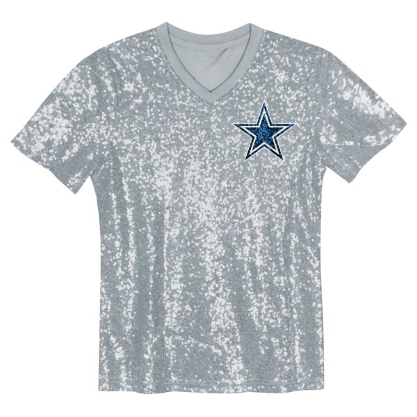 CeeDee Lamb Dallas Cowboys Girls Youth Sequin V-Neck Fashion Jersey – Silver