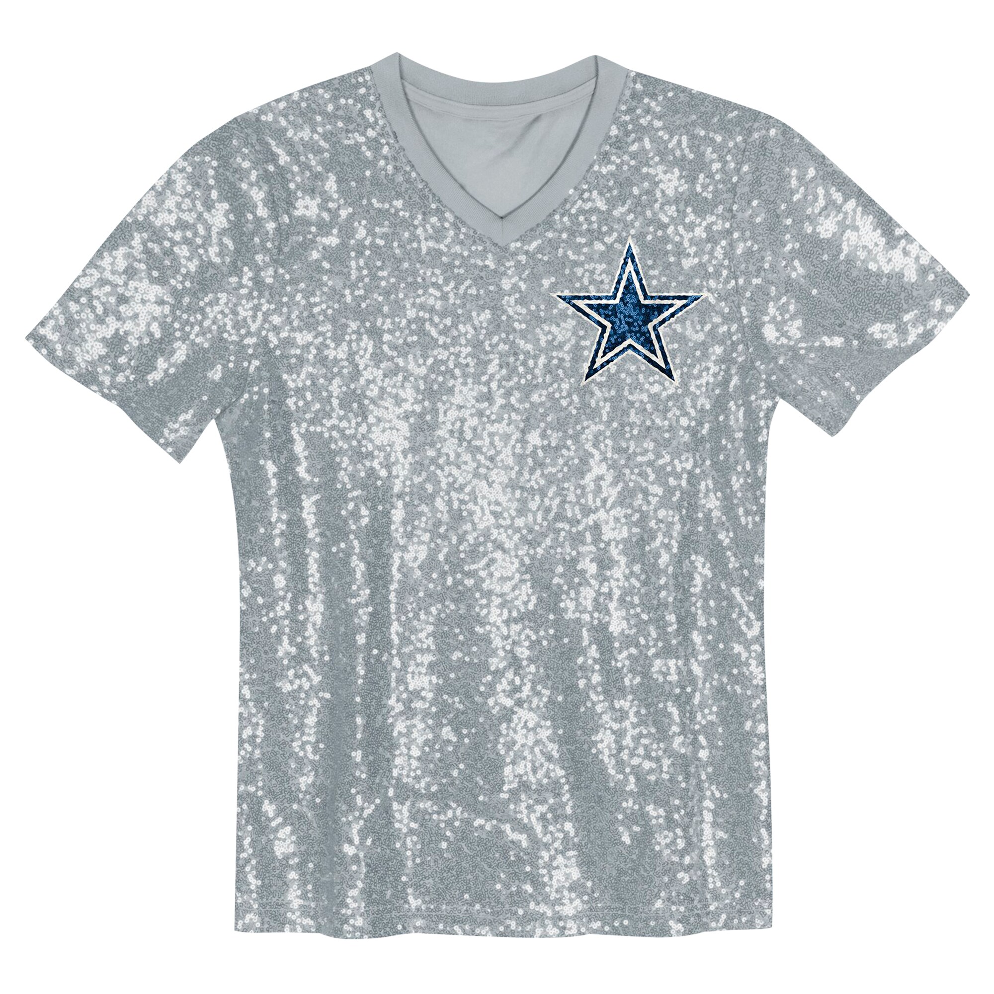 CeeDee Lamb Dallas Cowboys Girls Youth Sequin V-Neck Fashion Jersey – Silver