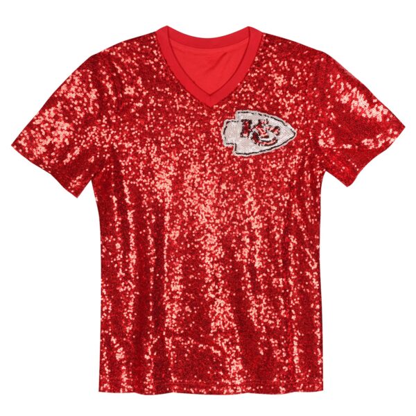 Patrick Mahomes Kansas City Chiefs Girls Youth Sequin V-Neck Fashion Jersey – Red